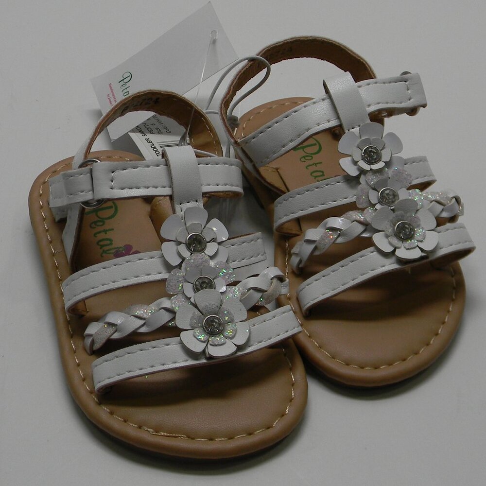 Petalia White Sandals Hook and Loop Toddler Girls Size 5 NWT